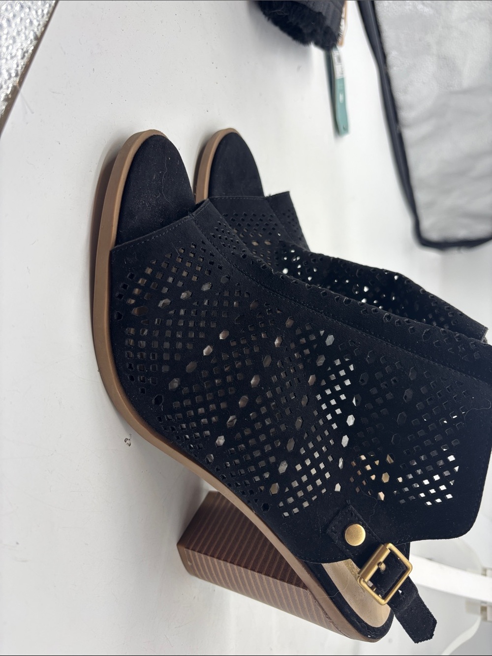 DV by Dolce Vita Black Perforated Peep-Toe Block Heel Booties